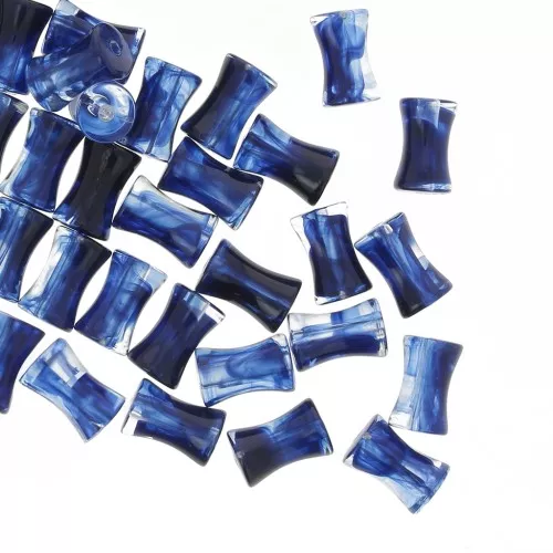 Perline tubulari bambù in acrilico trasparente 13x8 mm blu notte marmorizzato x20