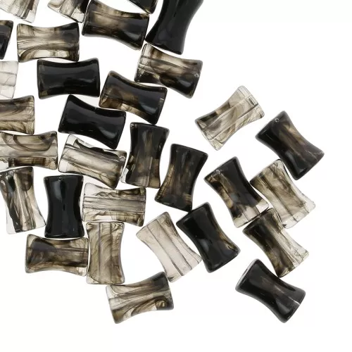 Perline tubulari bambù in acrilico trasparente 13x8 mm nero marmorizzato x20