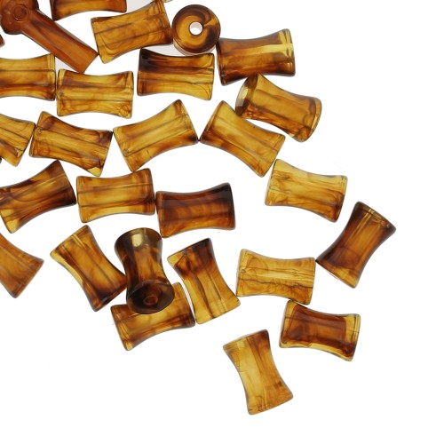 Perline tubulari bambù acrilico trasparente 13x8 mm Ambra marmorizzata x20