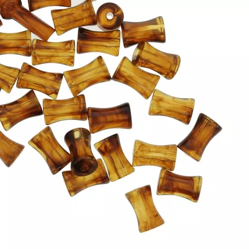 Perline tubulari bambù acrilico trasparente 13x8 mm Ambra marmorizzata x20