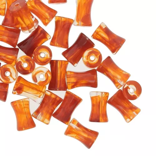 Perline tubulari bambù acrilico trasparente 13x8 mm arancione marmorizzato x20