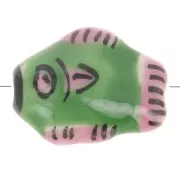 Perlina pesce in ceramica 12x15 mm Verde - Rosa x1