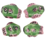 Perlina pesce in ceramica 12x15 mm Verde - Rosa x1