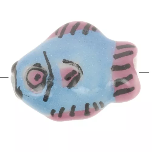 Perlina pesce in ceramica 12x15 mm Sky Blue - Pink x1