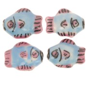 Perlina pesce in ceramica 12x15 mm Sky Blue - Pink x1