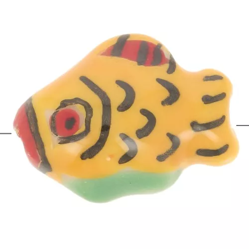 Perlina pesce in ceramica 12x15 mm Giallo - Rosso x1