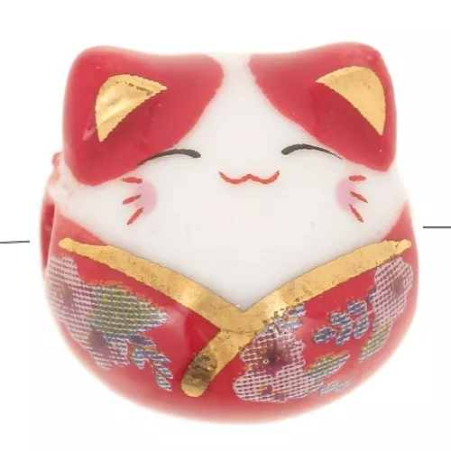 Perla di gatto portafortuna - portafortuna in ceramica 14 mm Rosso x1