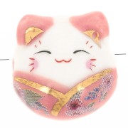 Perla di gatto fortunato - portafortuna - ceramica 14 mm Rose x1|raw }}