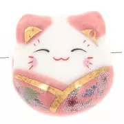 Perla di gatto fortunato - portafortuna - ceramica 14 mm Rose x1