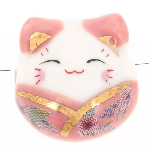 Perla di gatto fortunato - portafortuna - ceramica 14 mm Rose x1