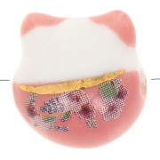 Perla di gatto fortunato - portafortuna - ceramica 14 mm Rose x1