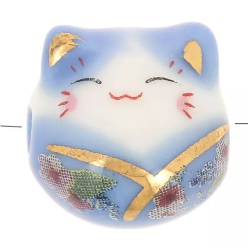 Perla di gatto- portafortuna - ceramica 14 mm Blu x1