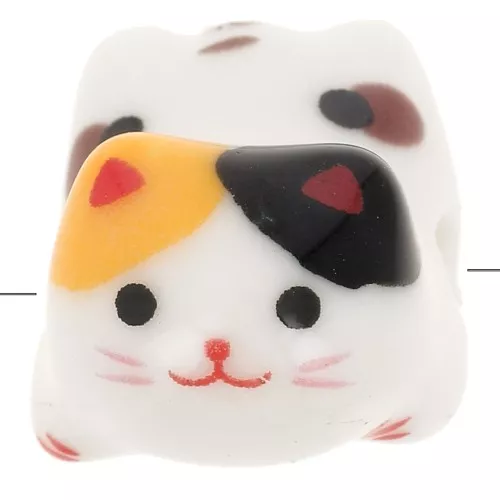 Perla di gatto in ceramica 11x16 mm Bianco - Giallo - Marrone x1