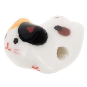 Perla di gatto in ceramica 11x16 mm Bianco - Giallo - Marrone x1