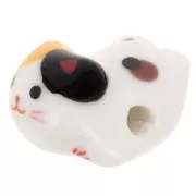Perla di gatto in ceramica 11x16 mm Bianco - Giallo - Marrone x1