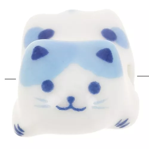 Perla di gatto in ceramica 11x16 mm Bianco - Blu x1