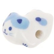 Perla di gatto in ceramica 11x16 mm Bianco - Blu x1