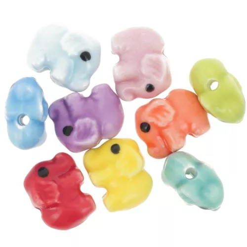 Perline elefante in ceramica 11x14 mm - Multicolore x10
