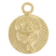 Ciondolo rotondo da 8 mm - motivo fiore rosa - Gold filled x1|raw }}