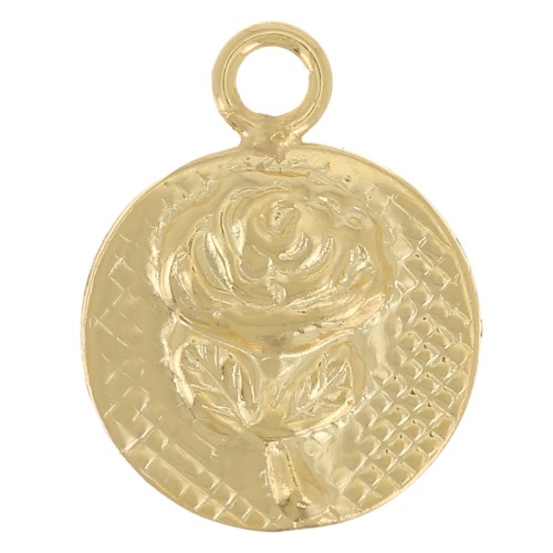 Ciondolo rotondo da 8 mm - motivo fiore rosa - Gold filled x1