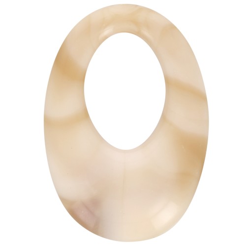 Pendente ovale cavo in resina opaca 33x23 mm - Beige marmorizzato - marrone x1