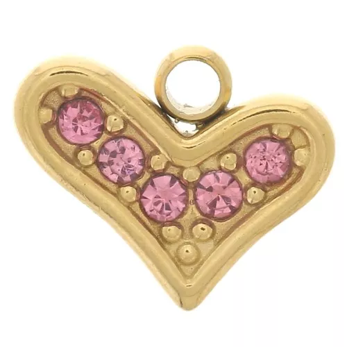 Ciondolo a cuore 6,5x8 mm ossidi di zirconio acciaio inossidabile 304L - Rosa x1