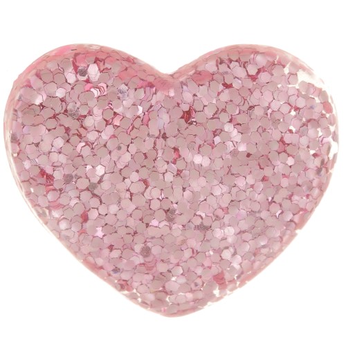 Cabochon cuore in resina trasparente 14x16 mm - Rosa glitter x1