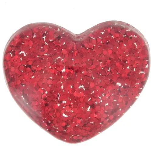 Cabochon cuore in resina trasparente 14x16 mm - Rosso glitter x1