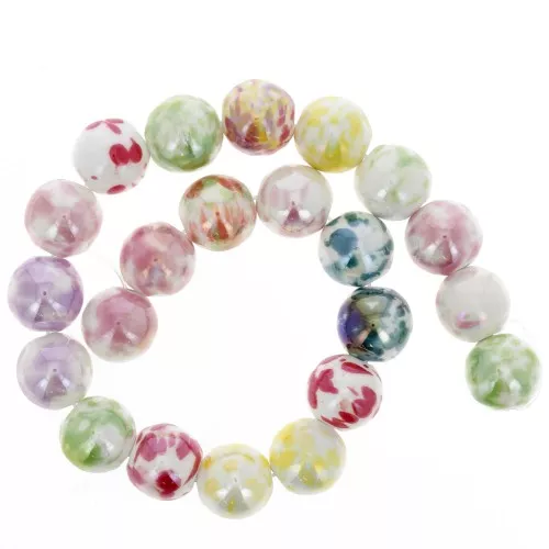 Perline tonde in ceramica maculate - 14 mm - Multicolore x 30cm
