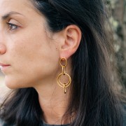 Orecchini pendenti a più cerchi 60x25 mm in acciaio inossidabile 304L, dorato x2