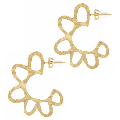 Orecchini a cerchio aperti martellati - 32 mm-Acciaio inossidabile 316L dorato x2