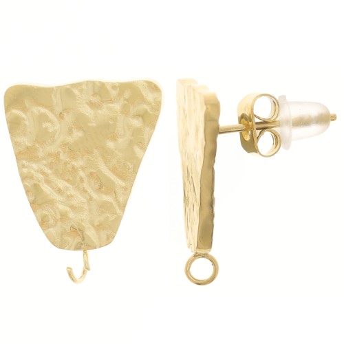 Orecchini a perno trapezoidali martellati - 17x13 mm -Acciaio inox 316L dorato x2