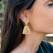 Orecchini trapezoidali martellati 17x13 mm - Acciaio inossidabile 316L Dorato x2