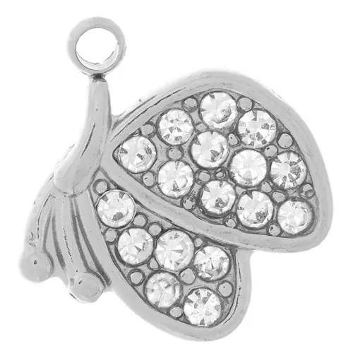 Ciondolo a farfalla 9x10 mm - Ossidi di zirconio - Acciaio inossidabile 304L x1