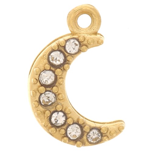 Ciondolo a forma di luna 10x6 mm -Ossidi di zirconio -Acciaio inox 304L dorato x1