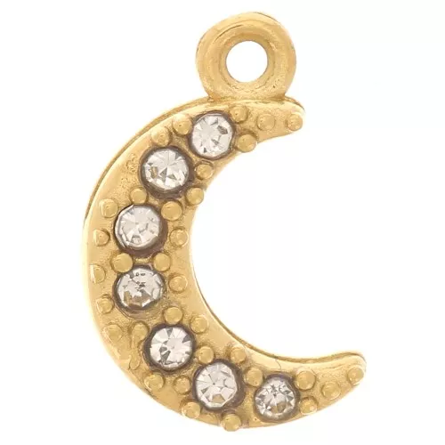 Ciondolo a forma di luna 10x6 mm -Ossidi di zirconio -Acciaio inox 304L dorato x1