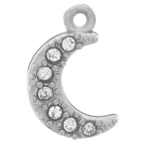 Ciondolo a forma di luna 10x6 mm - Ossidi di zirconio - Acciaio inossidabile 304L x1