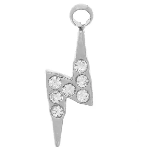 Ciondolo a forma di fulmine 11x4 mm - Ossidi di zirconio - Acciaio inossidabile 304L x1