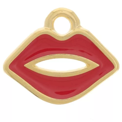 Ciondolo bocca 11x13 mm in resina epossidica - Dorato con oro fino - Rosso x1