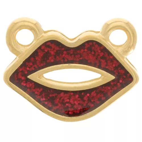 Distanziatore bocca 10x13 mm in resina epossidica - Dorato con oro fino - Glitter rosso x1