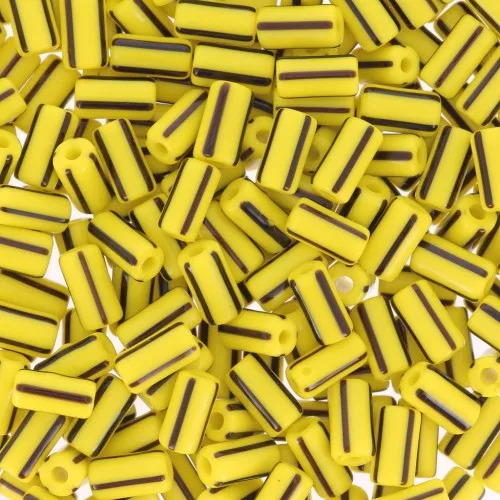 Perline tubolari a righe - Preciosa Ornela Rola - 7x3,5 mm Giallo - Nero x5g