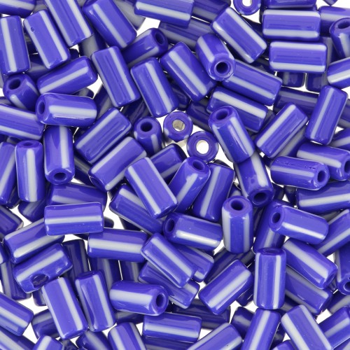 Perline tubolari a righe - Preciosa Ornela Rola - 7x3,5 mm Blu - Bianco x5g