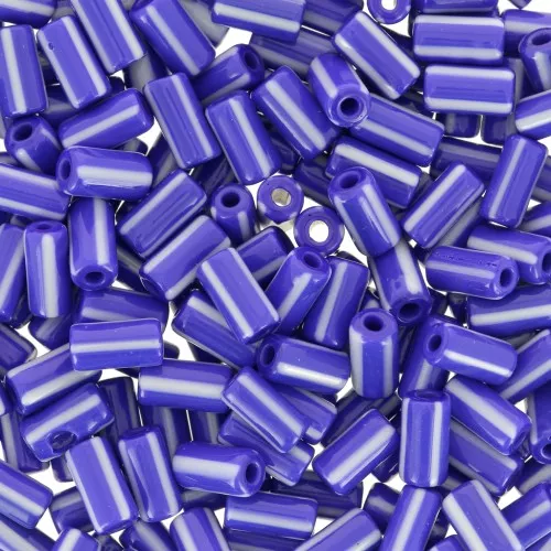 Perline tubolari a righe - Preciosa Ornela Rola - 7x3,5 mm Blu - Bianco x5g
