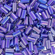 Perline tubolari a righe - Preciosa Ornela Rola - 7x3,5 mm Blue AB - Bianco x5g