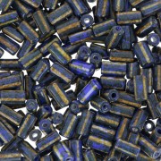 Perline tubolari rigate - Preciosa Ornela Rola - 7x3,5 mm Travertino Blu - Bianco x5g