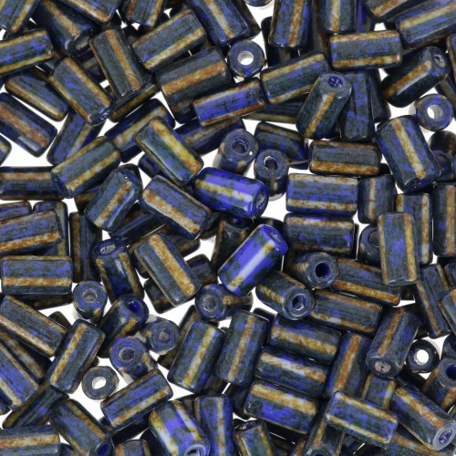 Perline tubolari rigate - Preciosa Ornela Rola - 7x3,5 mm Travertino Blu - Bianco x5g
