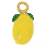 Ciondolo a forma di limone 16,5x8,5 mm Resina epossidica - Acciaio inossidabile 304 - Dorato - Giallo x1