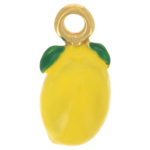 Ciondolo a forma di limone 16x8 mm Resina epossidica - Acciaio inossidabile 316L - Oro - Giallo x1