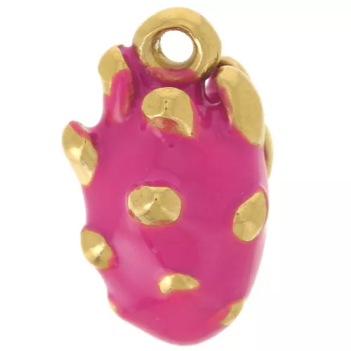 Ciondolo a forma di frutto del drago 13x8 mm Resina - Acciaio inox 316L - Rosa x1