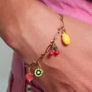 Ciondolo grappolo d'uva 13x8mm Resina epossidica Acciaio inox 316L dorato Viola x1